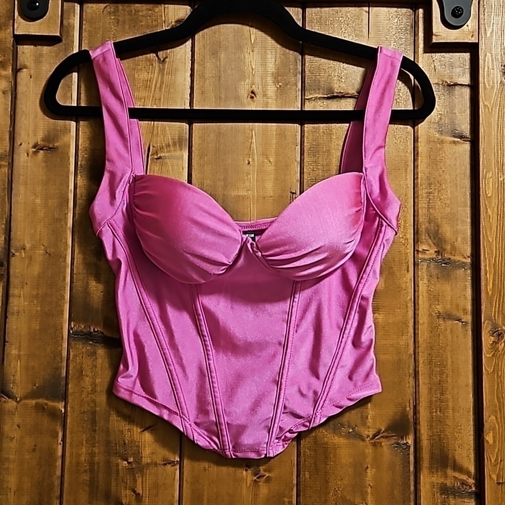 SHEIN Pink Shirred Cup Bustier Tank Top Size XS NWT